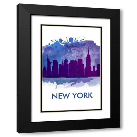 BLUE SILHOUETTE OF NEW YORK CITY Black Modern Wood Framed Art Print with Double Matting by Atelier B Art Studio
