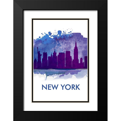 BLUE SILHOUETTE OF NEW YORK CITY Black Modern Wood Framed Art Print with Double Matting by Atelier B Art Studio