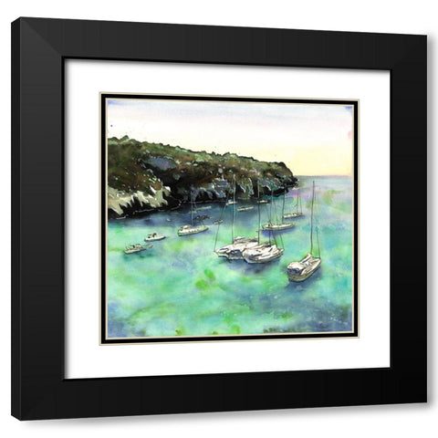 BOATS IN CALA MACARELLA Black Modern Wood Framed Art Print with Double Matting by Atelier B Art Studio