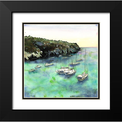 BOATS IN CALA MACARELLA Black Modern Wood Framed Art Print with Double Matting by Atelier B Art Studio