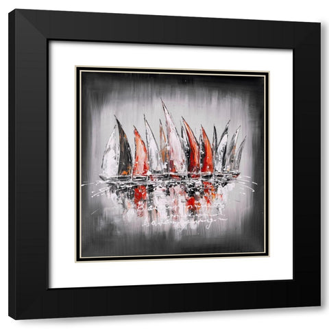 Sailboats with paint splash Black Modern Wood Framed Art Print with Double Matting by Atelier B Art Studio