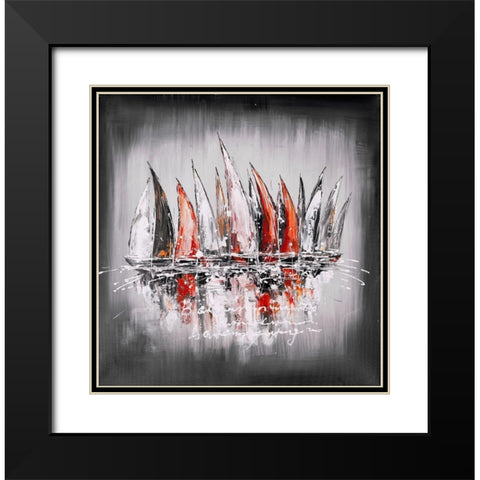 Sailboats with paint splash Black Modern Wood Framed Art Print with Double Matting by Atelier B Art Studio