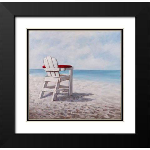 White Beach Chair Black Modern Wood Framed Art Print with Double Matting by Atelier B Art Studio