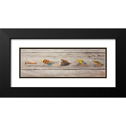 Fishing Flies Black Modern Wood Framed Art Print with Double Matting by Atelier B Art Studio