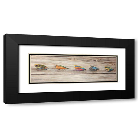 Fishing Flies with Wood Background Black Modern Wood Framed Art Print with Double Matting by Atelier B Art Studio