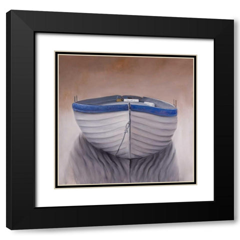 Canoe Boat Black Modern Wood Framed Art Print with Double Matting by Atelier B Art Studio