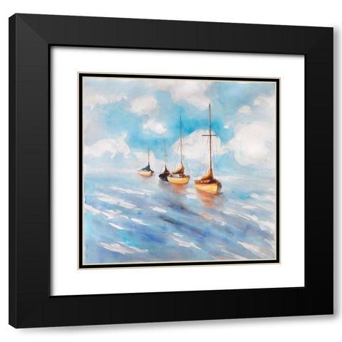 Sailboats in the Sea Black Modern Wood Framed Art Print with Double Matting by Atelier B Art Studio