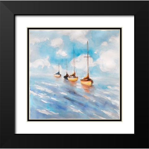 Sailboats in the Sea Black Modern Wood Framed Art Print with Double Matting by Atelier B Art Studio