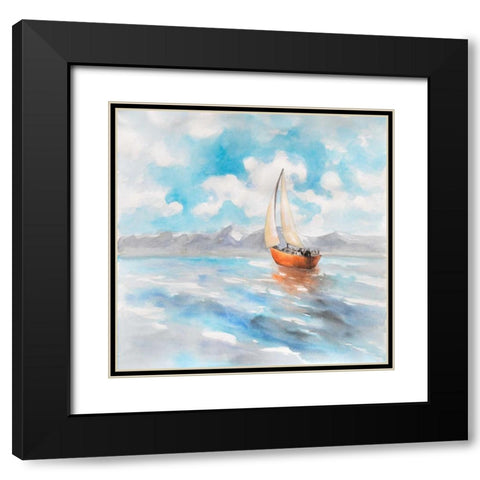 Sailboat Landscape Black Modern Wood Framed Art Print with Double Matting by Atelier B Art Studio
