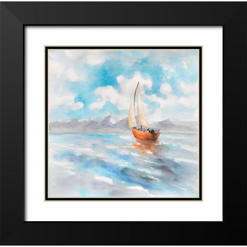 Sailboat Landscape Black Modern Wood Framed Art Print with Double Matting by Atelier B Art Studio