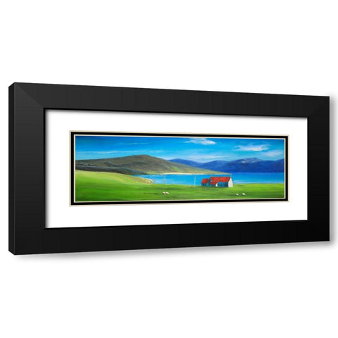 Scottish Highlands with a Little Red Roof House Black Modern Wood Framed Art Print with Double Matting by Atelier B Art Studio
