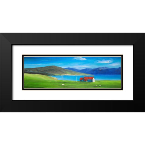 Scottish Highlands with a Little Red Roof House Black Modern Wood Framed Art Print with Double Matting by Atelier B Art Studio