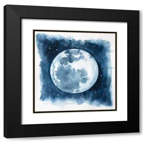 Watercolor Blue Moon Black Modern Wood Framed Art Print with Double Matting by Atelier B Art Studio