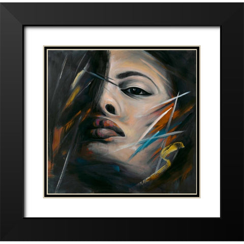Abstract Woman Portrait Black Modern Wood Framed Art Print with Double Matting by Atelier B Art Studio