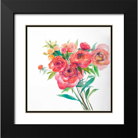 Watercolor Bouquet of Flowers Black Modern Wood Framed Art Print with Double Matting by Atelier B Art Studio