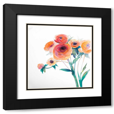 Watercolor Flowers Black Modern Wood Framed Art Print with Double Matting by Atelier B Art Studio