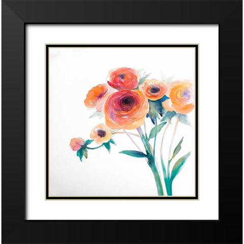 Watercolor Flowers Black Modern Wood Framed Art Print with Double Matting by Atelier B Art Studio