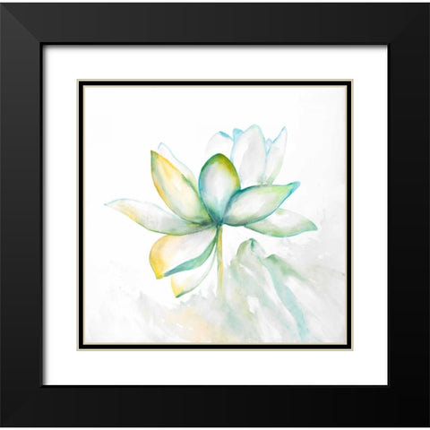 Abstract Lotus Flower Black Modern Wood Framed Art Print with Double Matting by Atelier B Art Studio