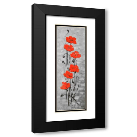 Small Red Flowers Black Modern Wood Framed Art Print with Double Matting by Atelier B Art Studio