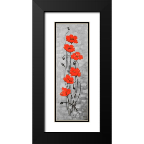 Small Red Flowers Black Modern Wood Framed Art Print with Double Matting by Atelier B Art Studio