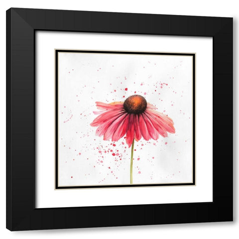 Red Daisy Black Modern Wood Framed Art Print with Double Matting by Atelier B Art Studio