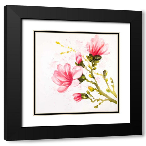Watercolor Magnolia Flowers Black Modern Wood Framed Art Print with Double Matting by Atelier B Art Studio