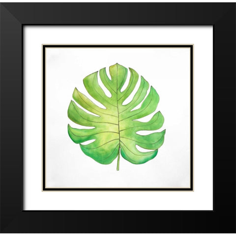 Tropical Leaf Greenery Black Modern Wood Framed Art Print with Double Matting by Atelier B Art Studio
