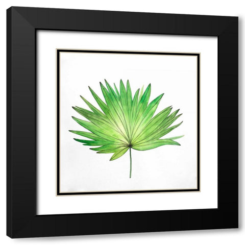 Fan Palm Leaf Black Modern Wood Framed Art Print with Double Matting by Atelier B Art Studio