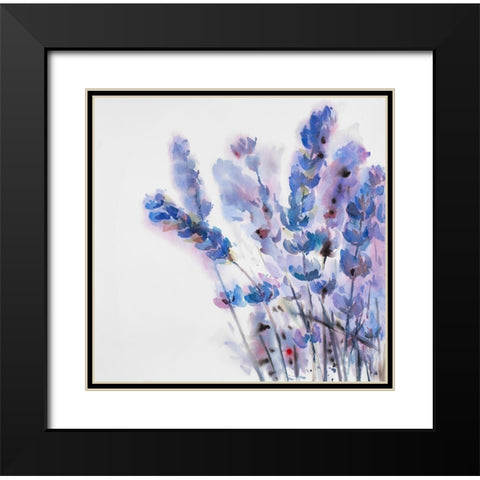 Watercolor Lavender Flowers Black Modern Wood Framed Art Print with Double Matting by Atelier B Art Studio