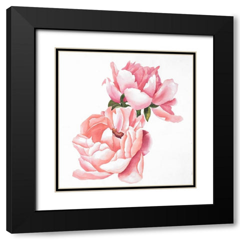 Two Pink Watercolor Roses Black Modern Wood Framed Art Print with Double Matting by Atelier B Art Studio