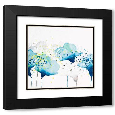 DOTTED PAINT SPLASH FLOWERS Black Modern Wood Framed Art Print with Double Matting by Atelier B Art Studio