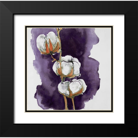 Watercolor purple cotton flowers Black Modern Wood Framed Art Print with Double Matting by Atelier B Art Studio
