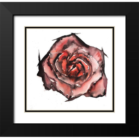 WATERCOLOR ROSE Black Modern Wood Framed Art Print with Double Matting by Atelier B Art Studio