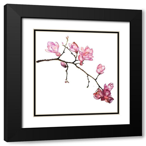 BRANCH OF CHERRY BLOSSOMS Black Modern Wood Framed Art Print with Double Matting by Atelier B Art Studio