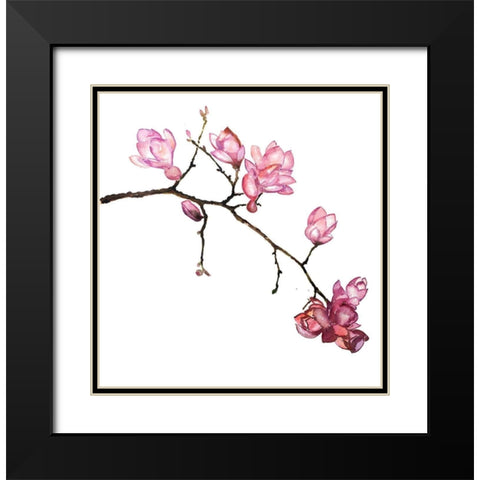 BRANCH OF CHERRY BLOSSOMS Black Modern Wood Framed Art Print with Double Matting by Atelier B Art Studio