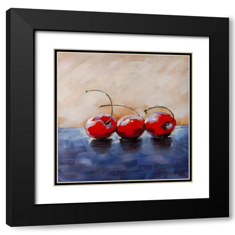 THREE CHERRIES Black Modern Wood Framed Art Print with Double Matting by Atelier B Art Studio