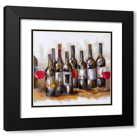 RED WINE BOTTLES Black Modern Wood Framed Art Print with Double Matting by Atelier B Art Studio