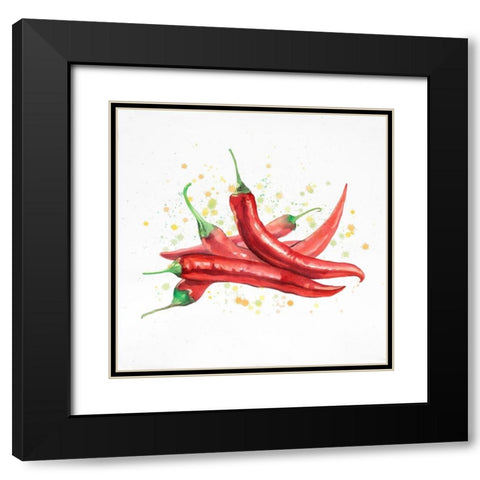 RED HOT PEPPERS Black Modern Wood Framed Art Print with Double Matting by Atelier B Art Studio