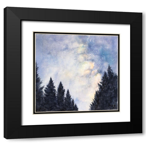 STARRY SKY IN A DARK FOREST Black Modern Wood Framed Art Print with Double Matting by Atelier B Art Studio