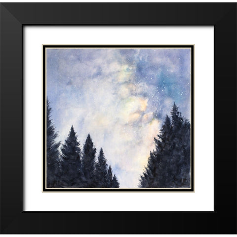 STARRY SKY IN A DARK FOREST Black Modern Wood Framed Art Print with Double Matting by Atelier B Art Studio