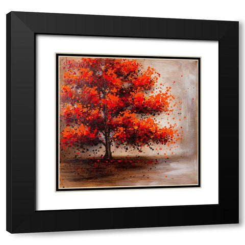 TREE WITH DOTTED LEAVES Black Modern Wood Framed Art Print with Double Matting by Atelier B Art Studio