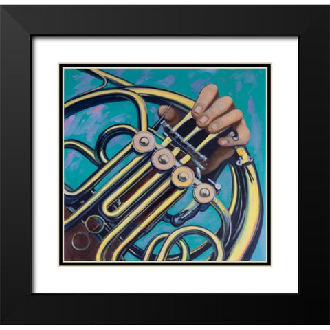 Musicien with French Horn Black Modern Wood Framed Art Print with Double Matting by Atelier B Art Studio