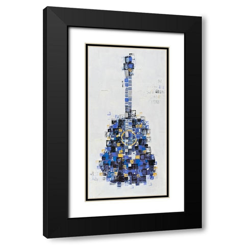 ABSTRACT GUITAR MADE OF SQUARES Black Modern Wood Framed Art Print with Double Matting by Atelier B Art Studio