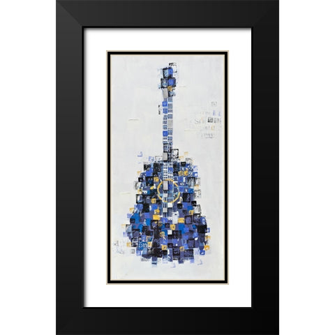 ABSTRACT GUITAR MADE OF SQUARES Black Modern Wood Framed Art Print with Double Matting by Atelier B Art Studio