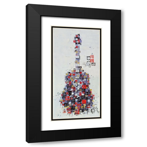 ABSTRACT GUITAR MADE OF SHAPES Black Modern Wood Framed Art Print with Double Matting by Atelier B Art Studio
