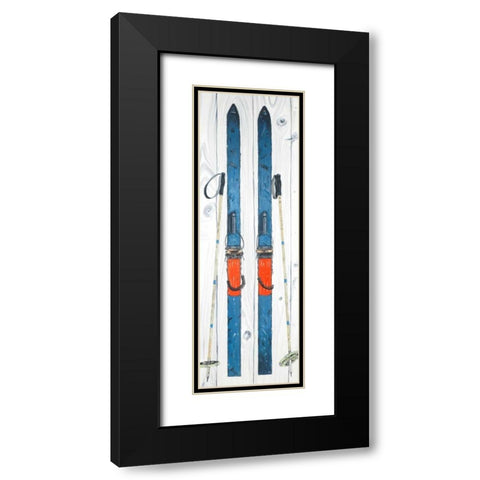 Vintage Blue Ski Black Modern Wood Framed Art Print with Double Matting by Atelier B Art Studio