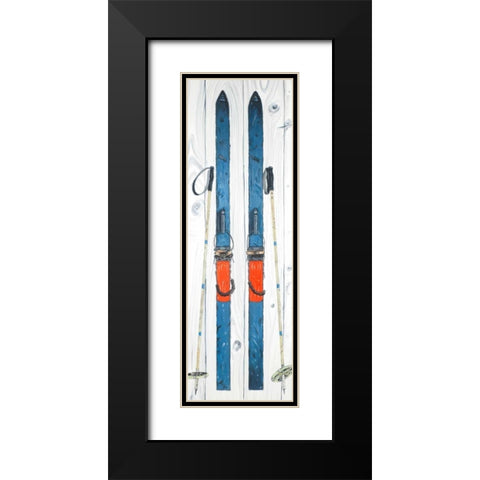 Vintage Blue Ski Black Modern Wood Framed Art Print with Double Matting by Atelier B Art Studio
