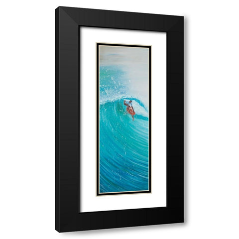 SURFER IN THE MIDDLE OF THE WAVE Black Modern Wood Framed Art Print with Double Matting by Atelier B Art Studio