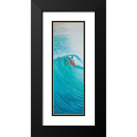 SURFER IN THE MIDDLE OF THE WAVE Black Modern Wood Framed Art Print with Double Matting by Atelier B Art Studio