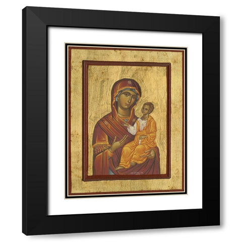 Byzantine Icon Haloed Virgin Mary with Baby Jesus Black Modern Wood Framed Art Print with Double Matting by anonymous